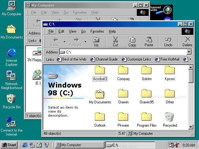 Explorador de Archivos de Windows 98 (Vista C:)
