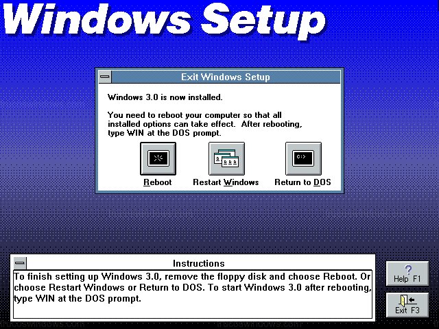 Opciones de Salida del Setup de Windows 3.0 Opciones de Salida del Setup de Windows 3.0