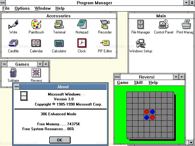 Ventana Información del Sistema de Windows 3.0 Ventana Información del Sistema de Windows 3.0