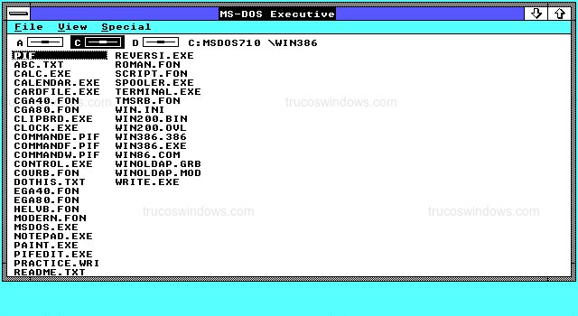 MS-DOS Executive de Windows 2.01 (Pantalla Principal)