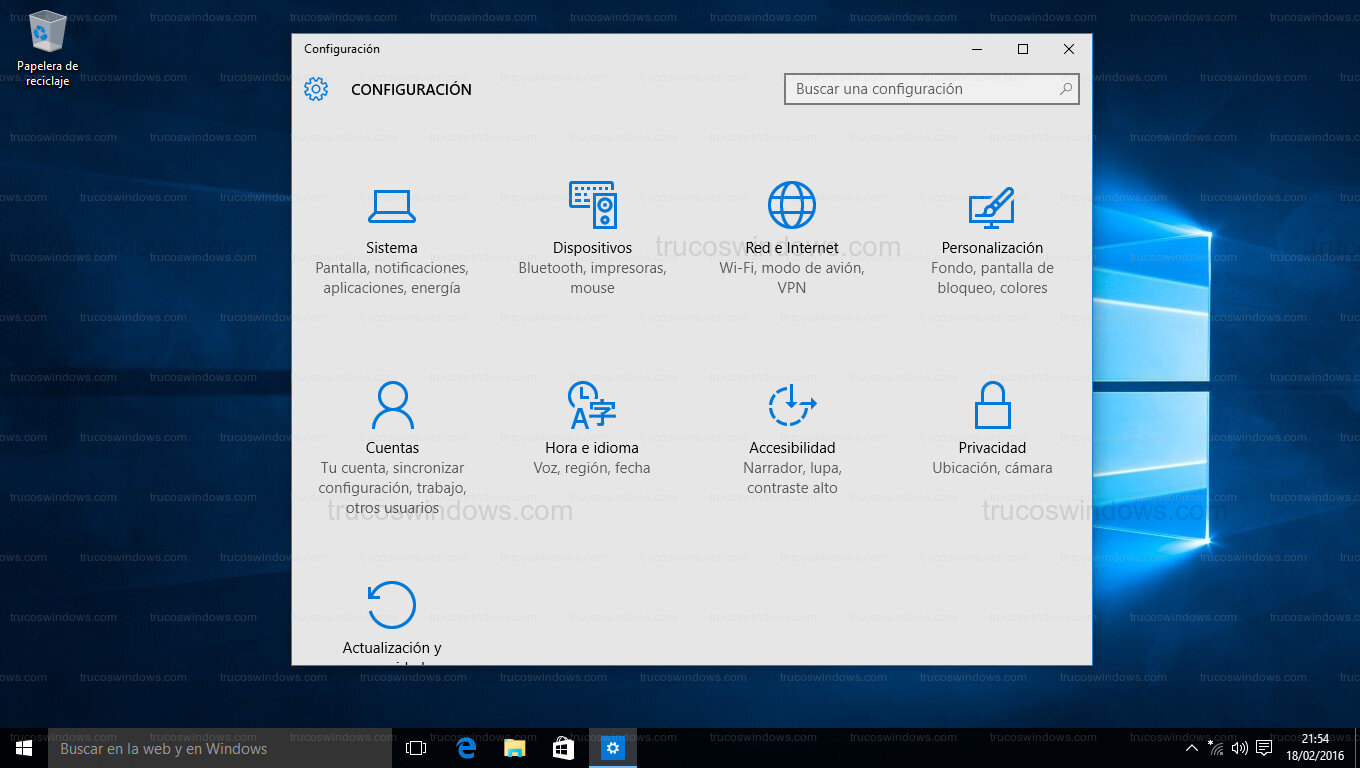 Aplicación Configuración de Windows 10