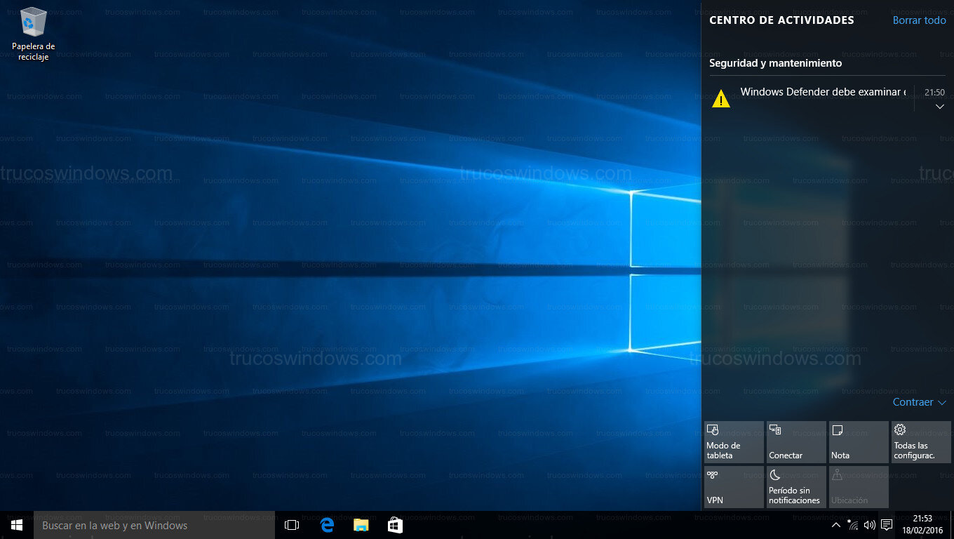 Centro de Actividades de Windows 10