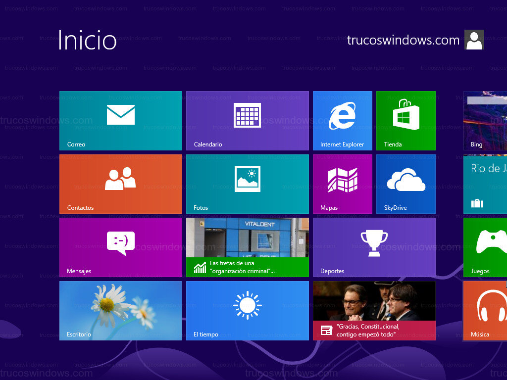 Pantalla de Inicio (Interfaz Metro) de Windows 8