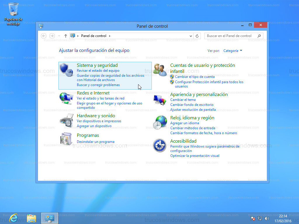 Panel de Control de Windows 8 (Vista Clásica)