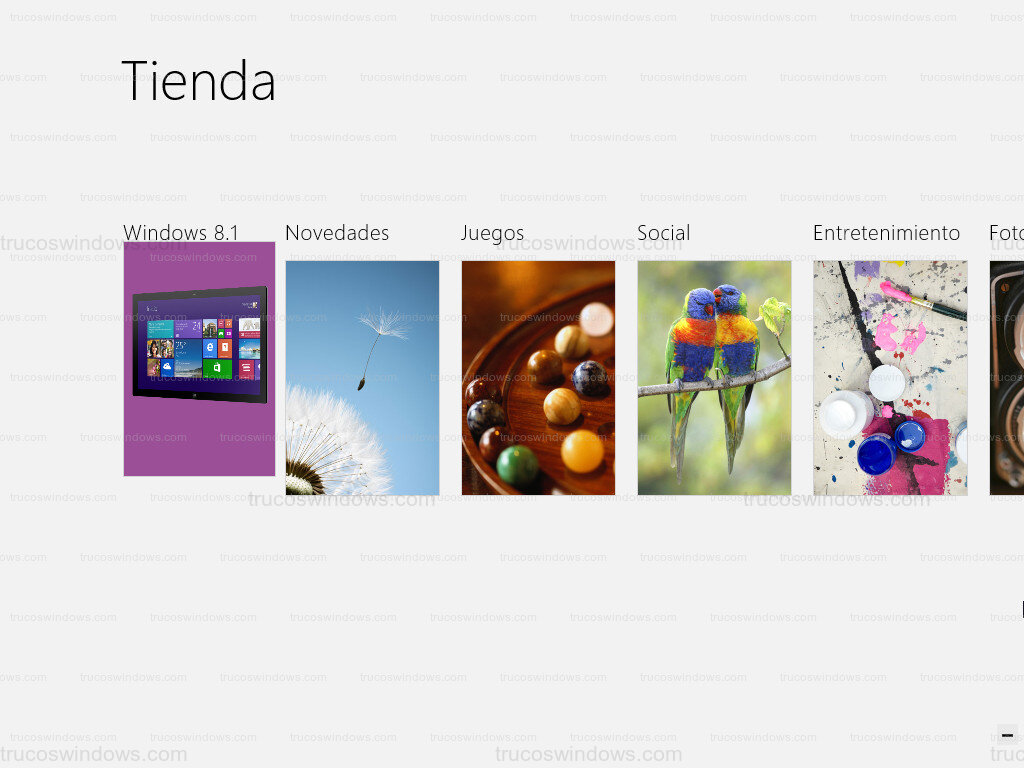 Categorías de la Tienda de Windows 8