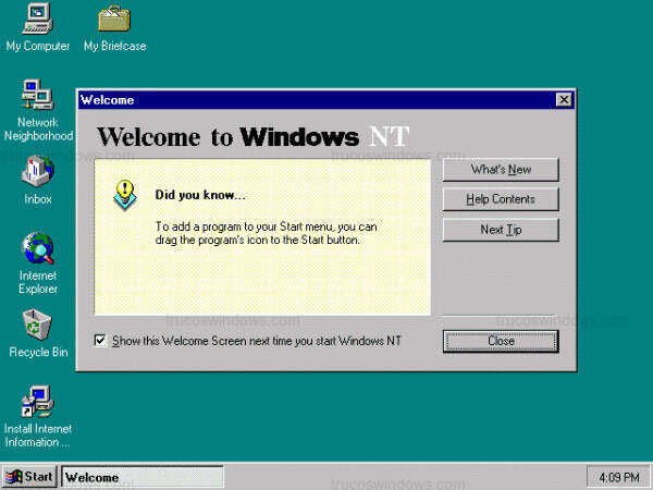 Pantalla de Bienvenida de Windows NT 4.0