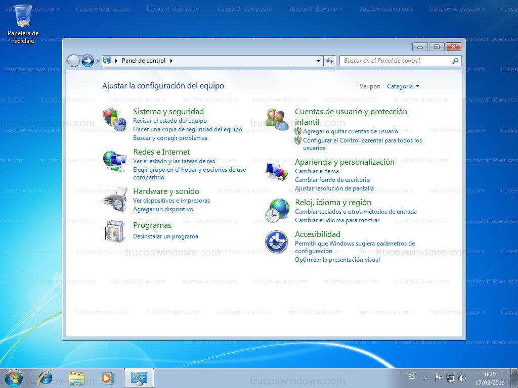 Panel de Control Principal de Windows 7