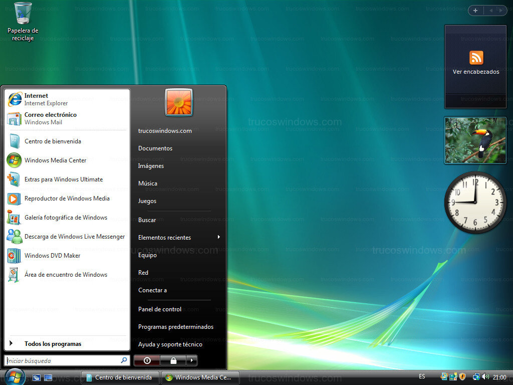 Menú de Inicio de Windows Vista (Efecto Aero)