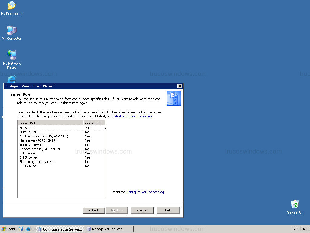 Asistente de Configuración (Server Wizard) 2003