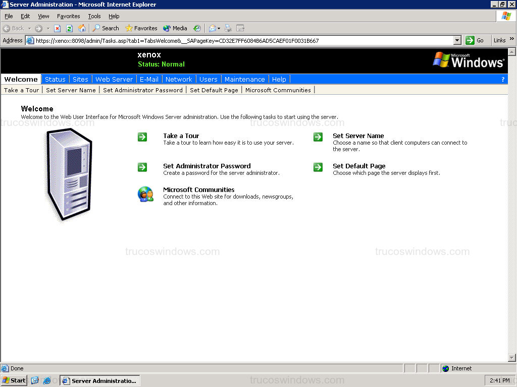 Interfaz Web de Server Administration (2003)