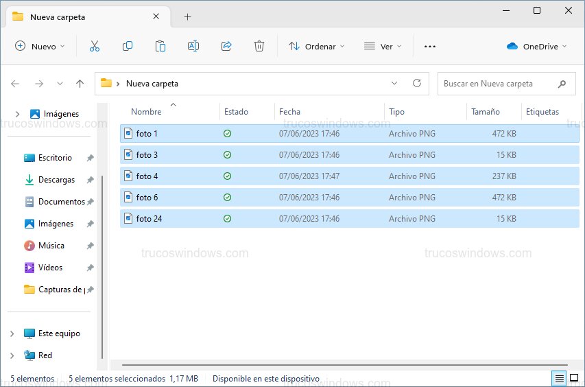 Selección masiva de archivos