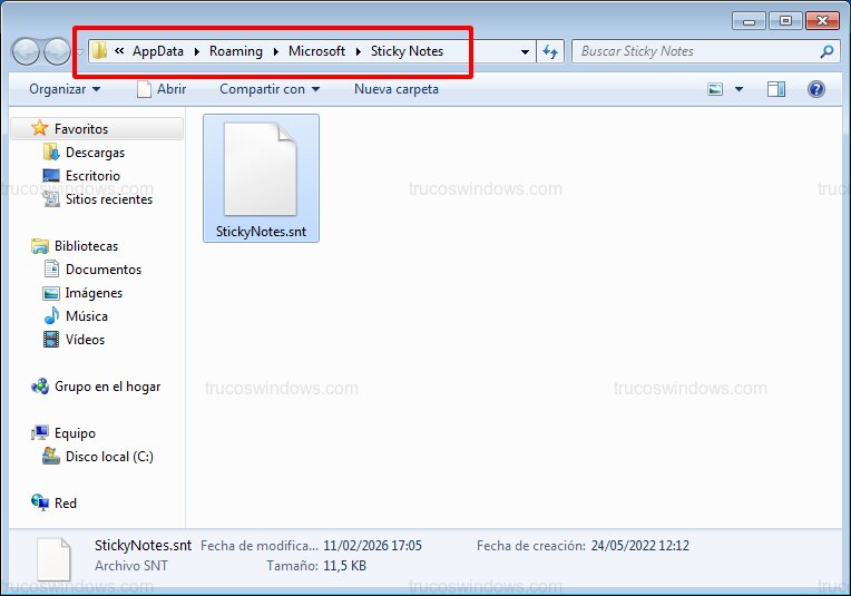 Ruta de Sticky Notes en AppData