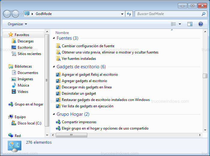 Interfaz del Modo Dios