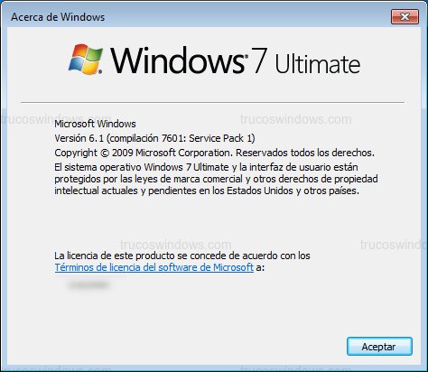 Ventana Acerca de Windows 7