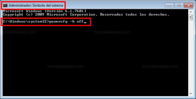 Comando Desactivar Hibernación