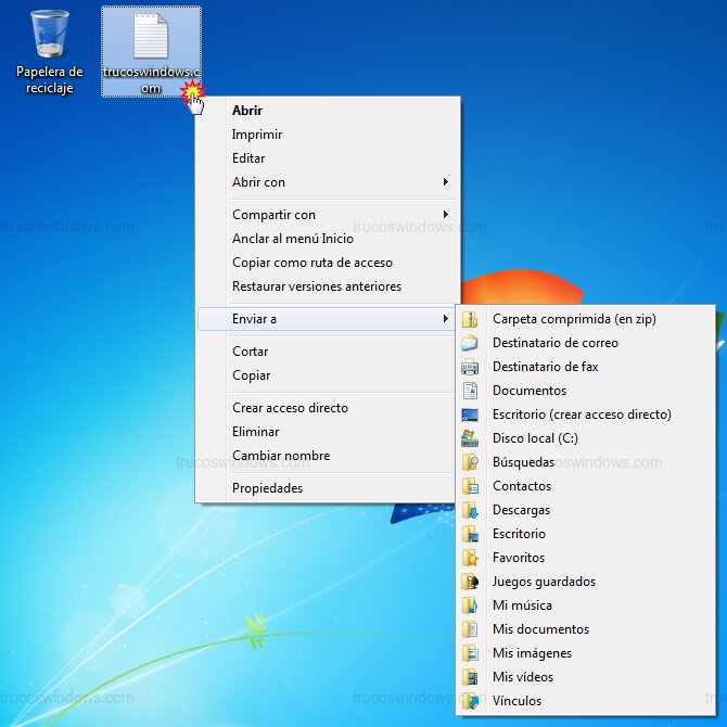 Menú Enviar a Extendido