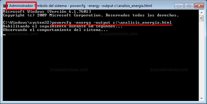 Ejecución Powercfg Energy