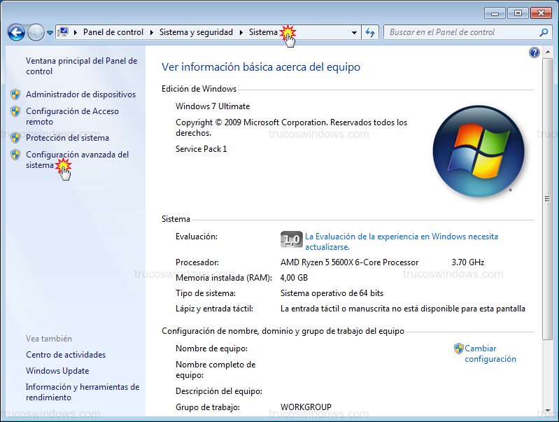 Configuración Avanzada Sistema Configuración Avanzada Sistema