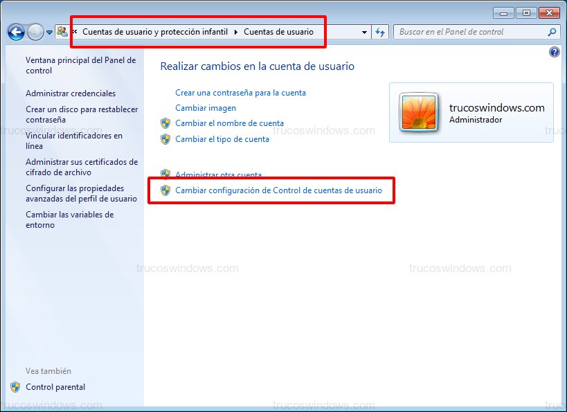 Configuración UAC Windows