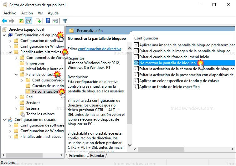 Seleccionar directiva bloqueo Seleccionar directiva bloqueo