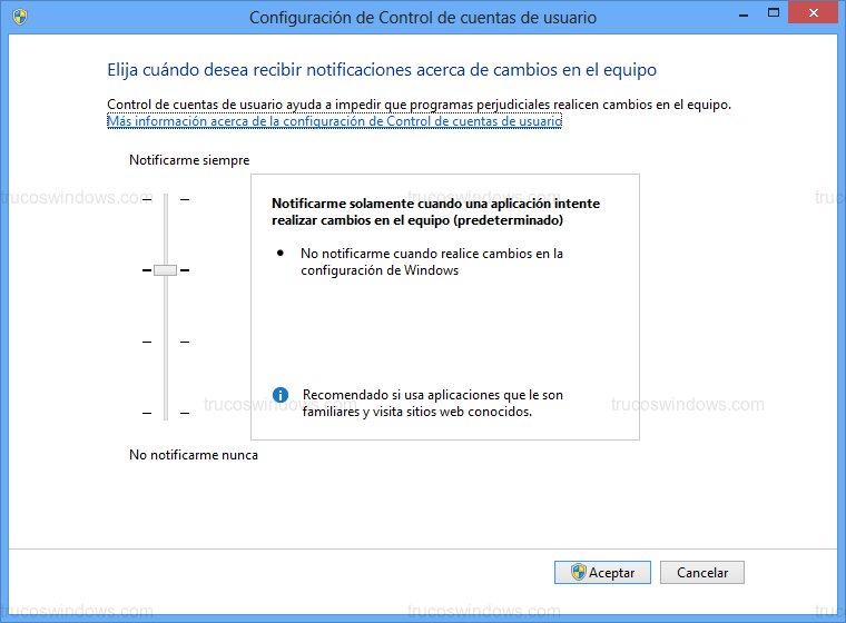 Configuración UAC Windows 8