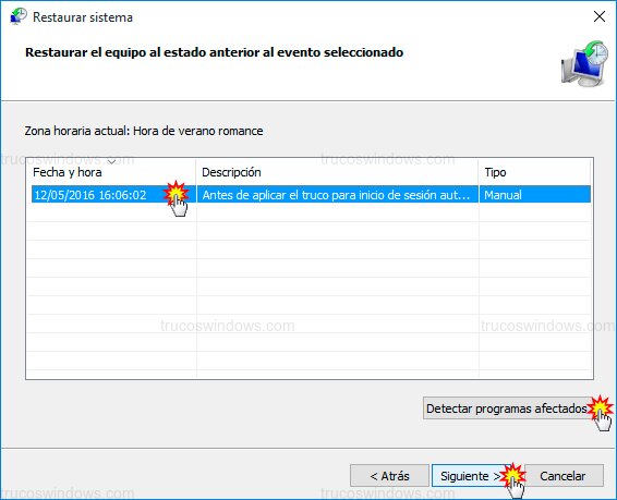 Seleccionar punto restauración