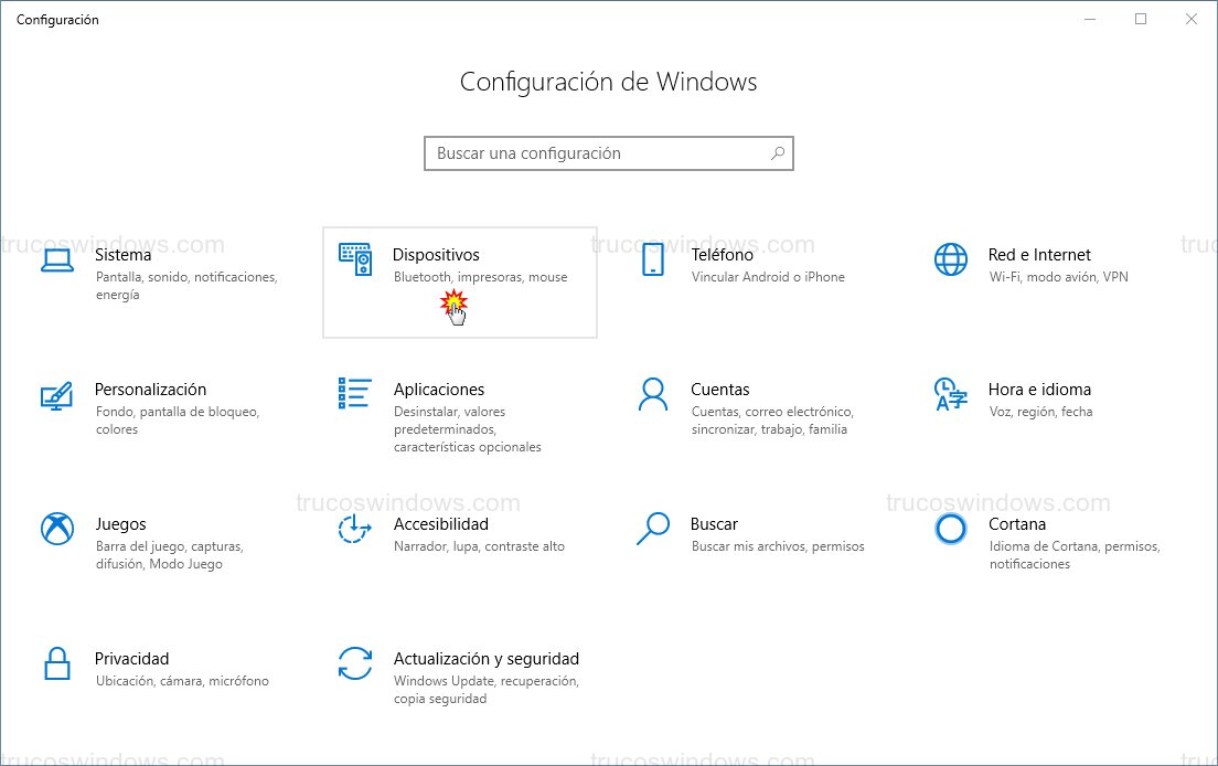 Menú Dispositivos en Configuración