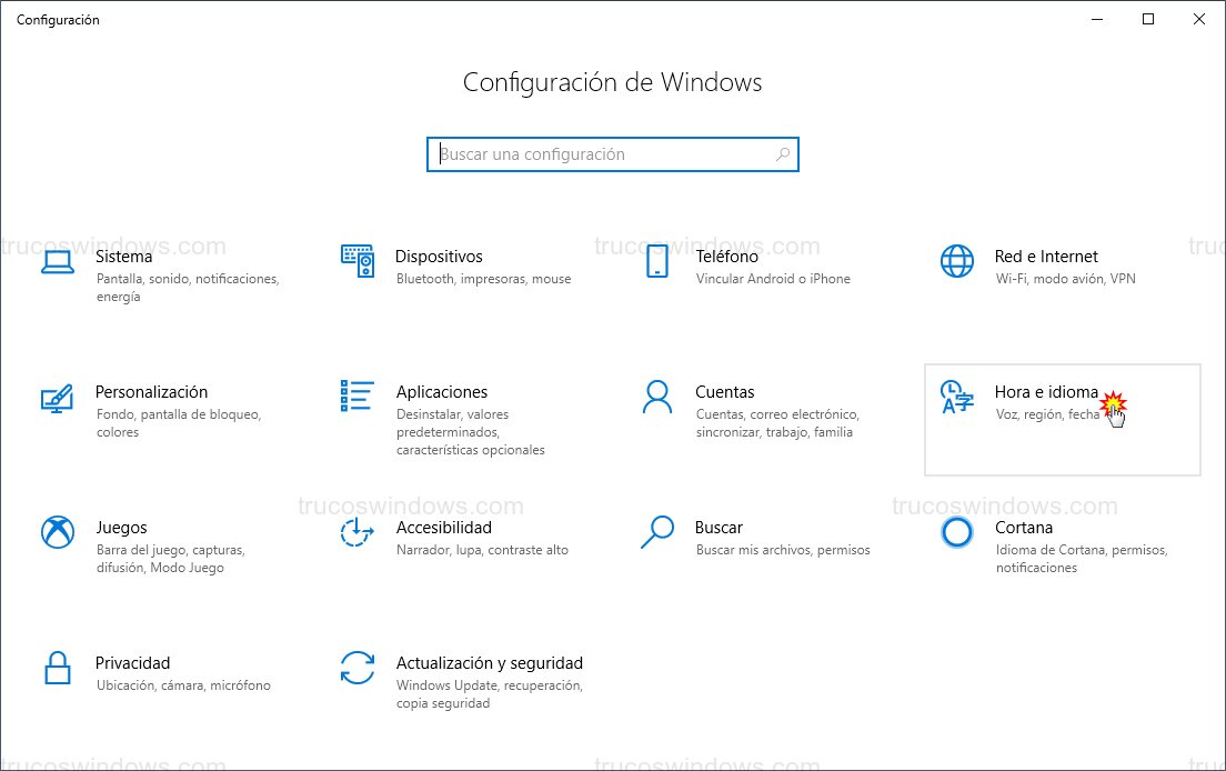 Ajustes de Hora e idioma