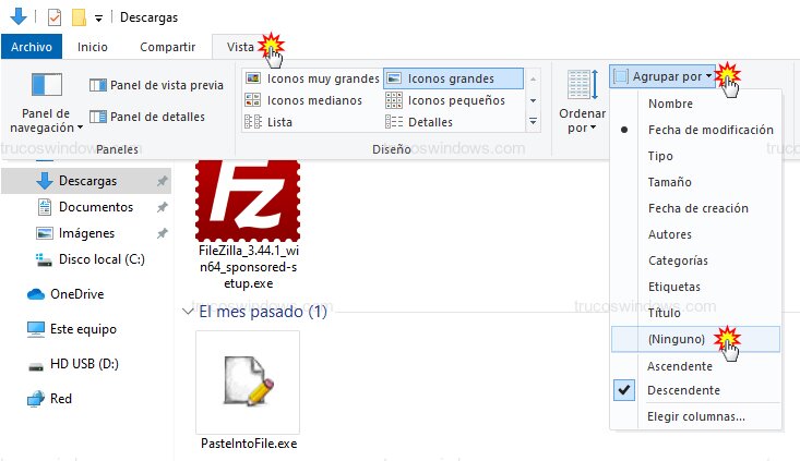 Menú Agrupar por Menú Agrupar por