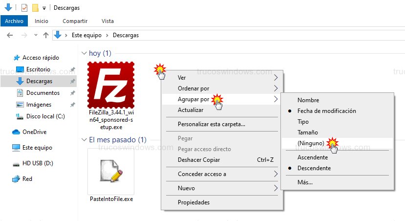 Menú contextual agrupar Menú contextual agrupar