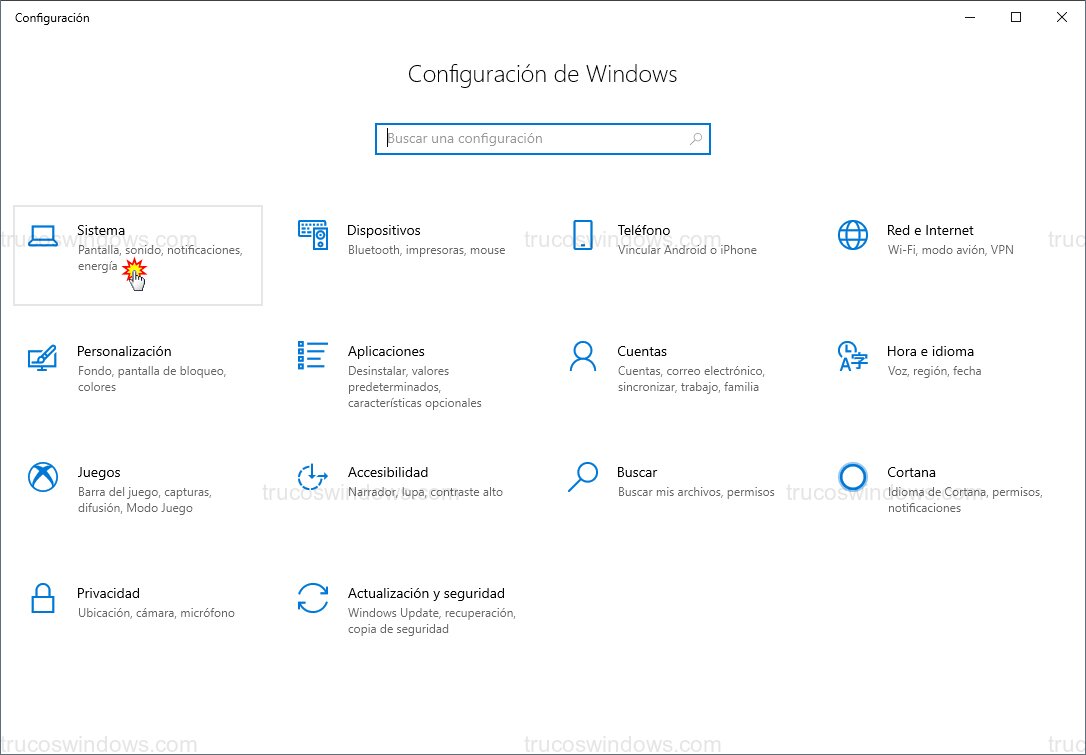 Menú Sistema en Configuración Menú Sistema en Configuración