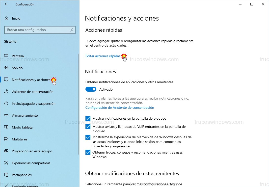 Editar acciones rápidas Editar acciones rápidas