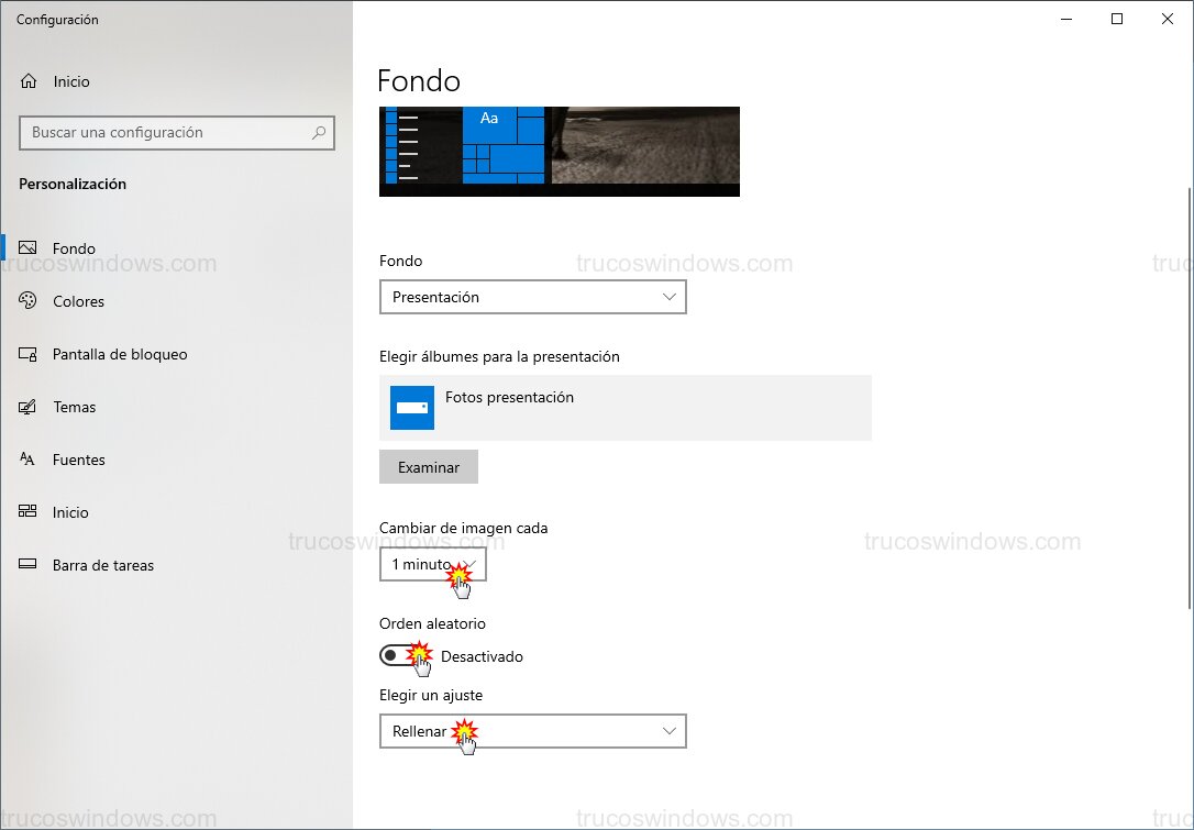 Opciones de intervalo y ajuste