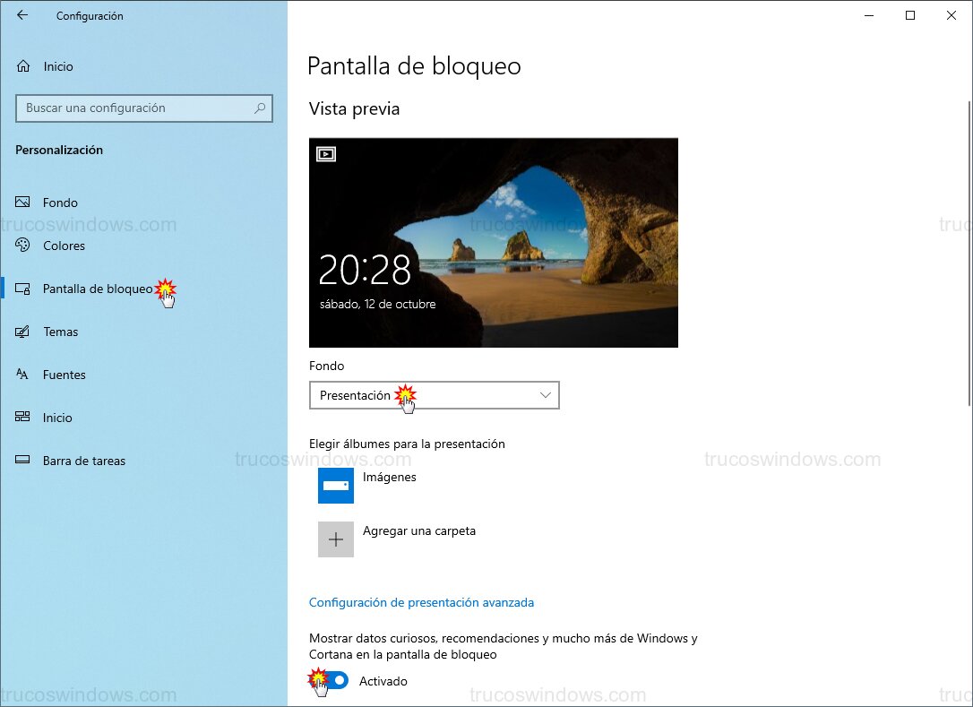 Configurar presentación dinámica Configurar presentación dinámica