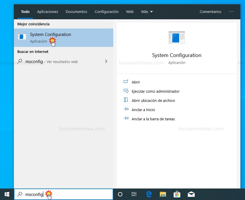 Ejecutar comando msconfig Ejecutar comando msconfig