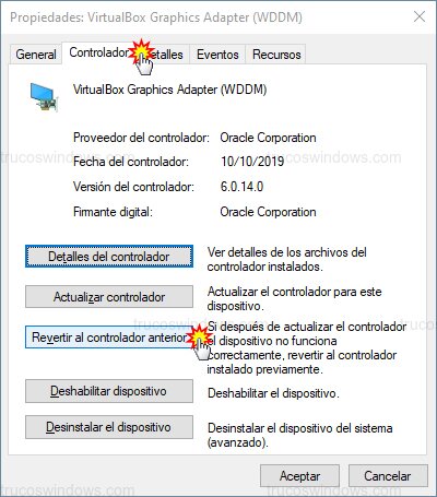 Revertir versión controlador Revertir versión controlador