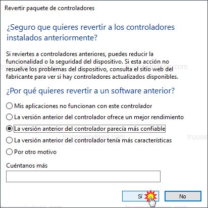 Confirmar reversión driver Confirmar reversión driver
