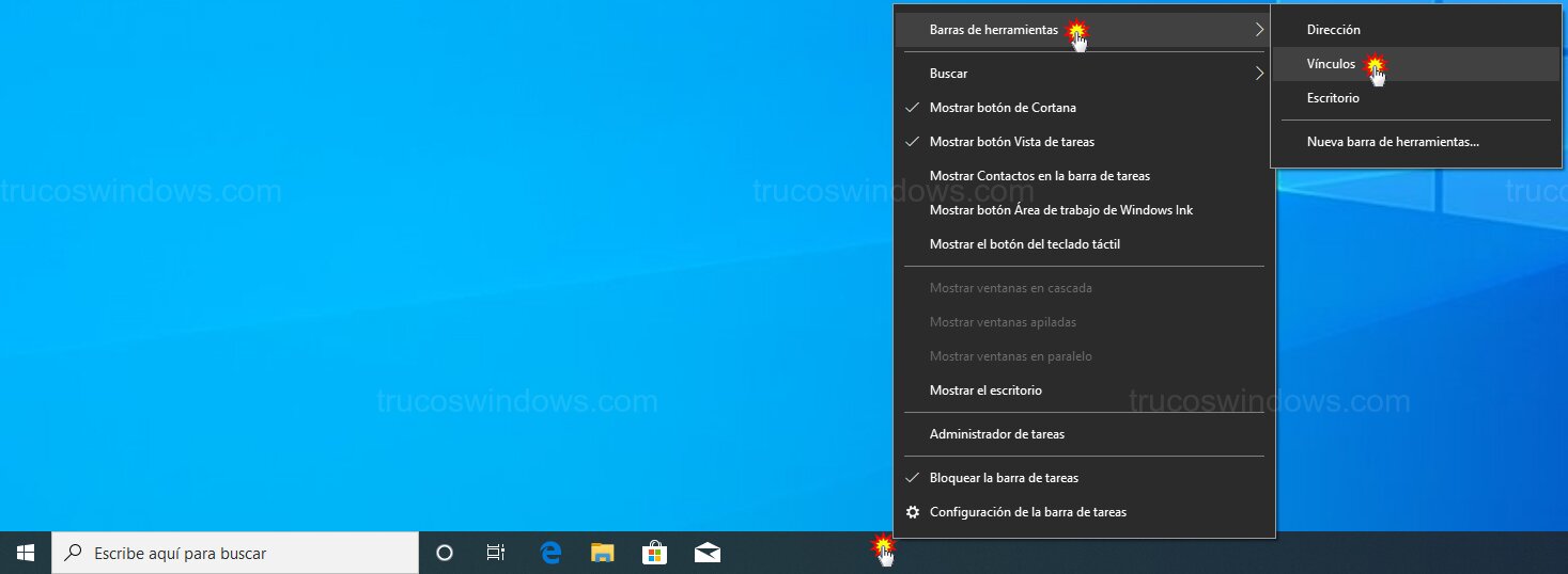 Activar barra vínculos Activar barra vínculos