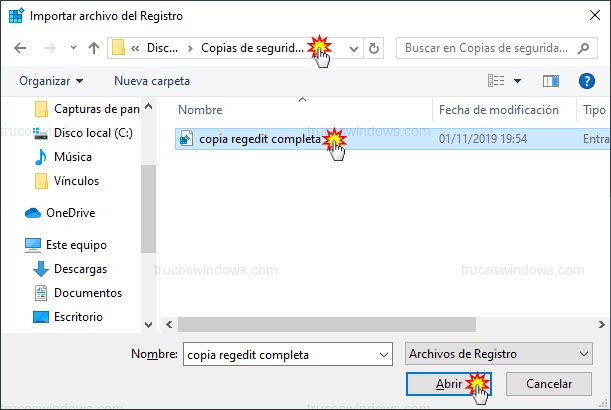Seleccionar backup registro