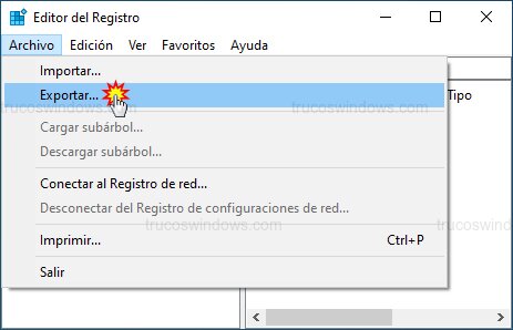 Exportar registro Windows