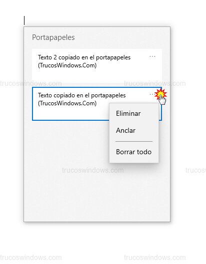 Menú de gestión de clips
