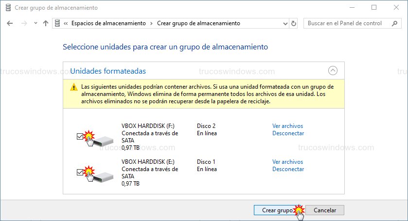 Crear grupo de almacenamiento Crear grupo de almacenamiento