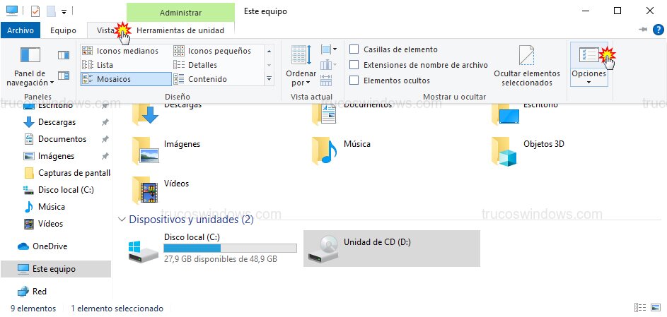 Menú Opciones de Vista