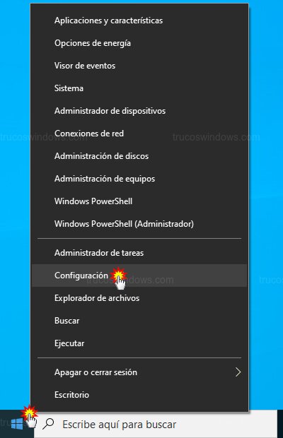 Menú Configuración Windows