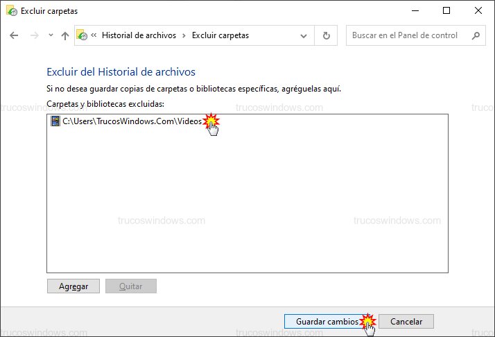 Lista de carpetas excluidas