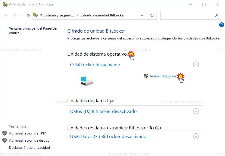 Activar BitLocker en C Activar BitLocker en C