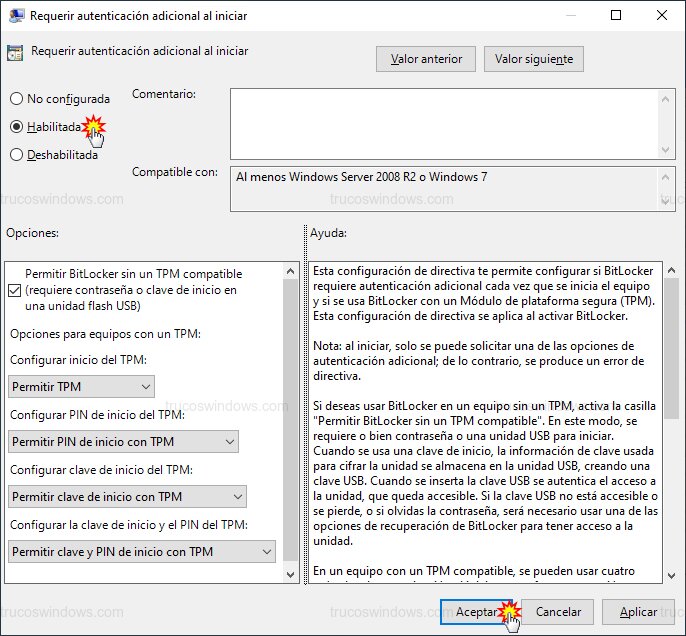 Permitir BitLocker sin TPM Permitir BitLocker sin TPM
