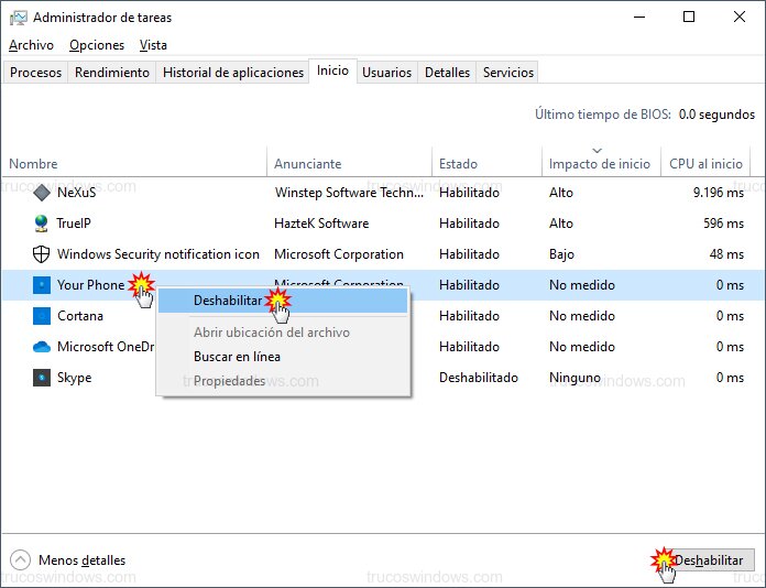 Deshabilitar aplicación de inicio
