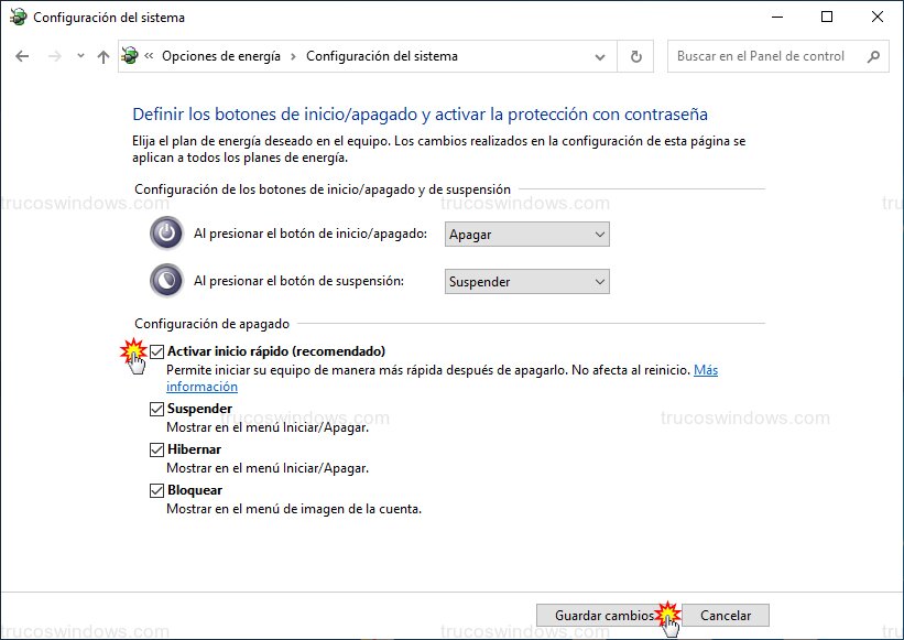 Activar el inicio rápido Activar el inicio rápido