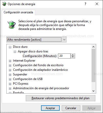 Restaurar valores de energía Restaurar valores de energía